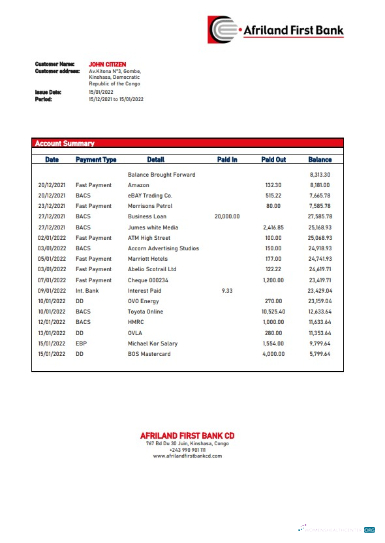 Download Congo Afriland First bank statement word